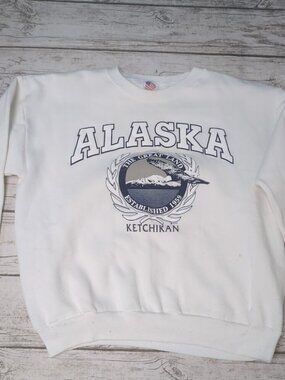 Vintage All American Apparel Alaska Graphic Crewneck White Size Large